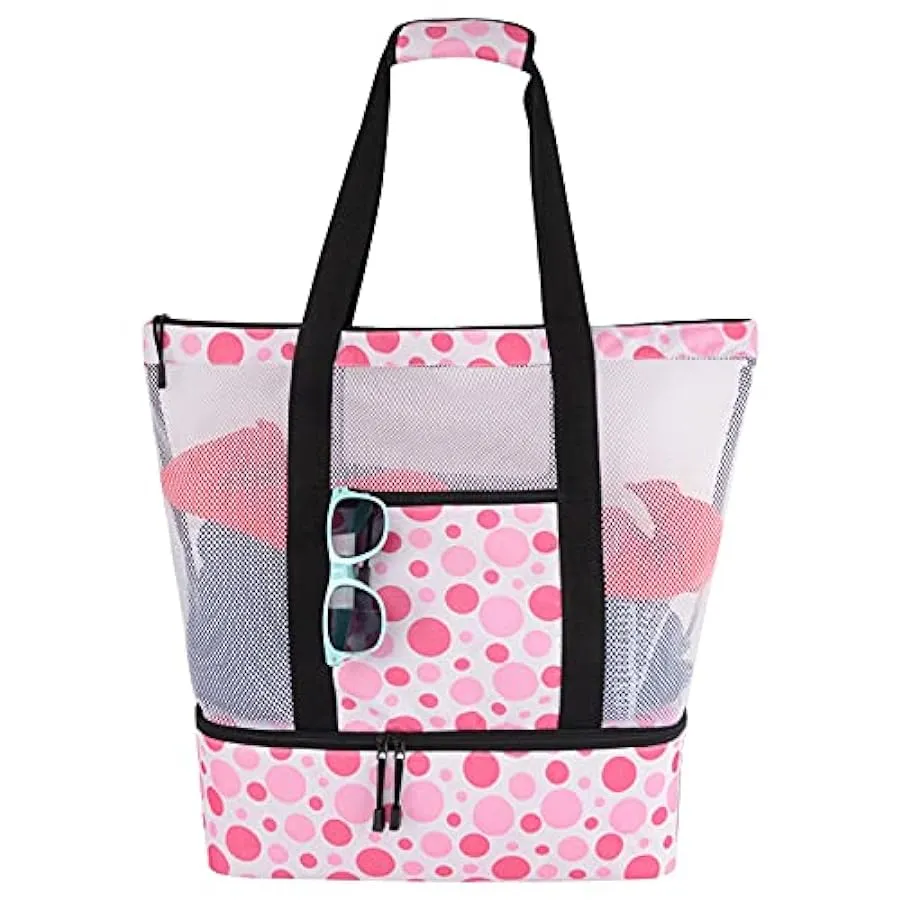 Extra Grande Borsa a Rete da Spiaggia, 41 * 16 * 49 cm Borsa da Campeggio per Borsa da Spiaggia con Scomparto Termico, Rete Dopp