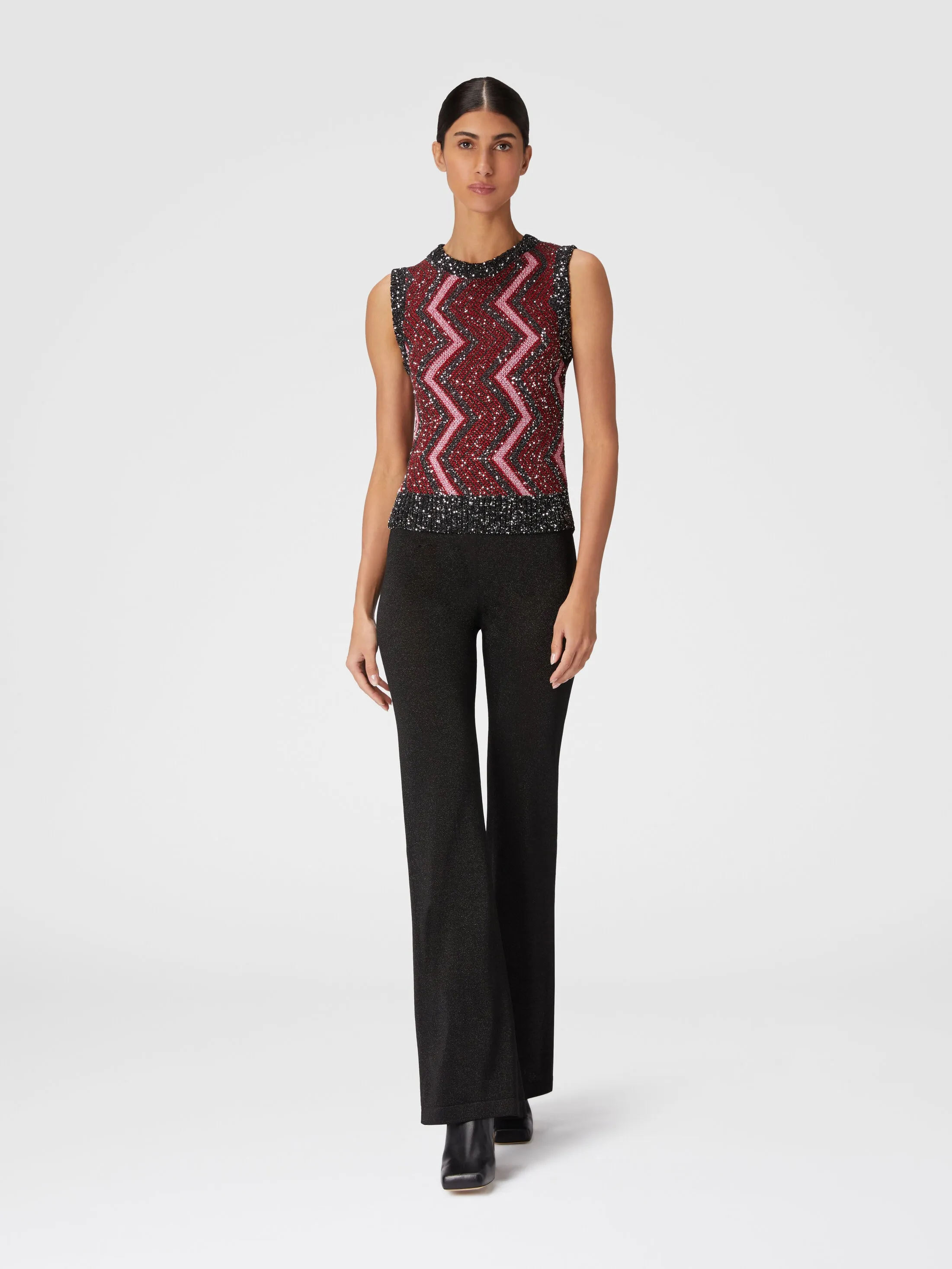 Gilet con macro zig zag e paillettes