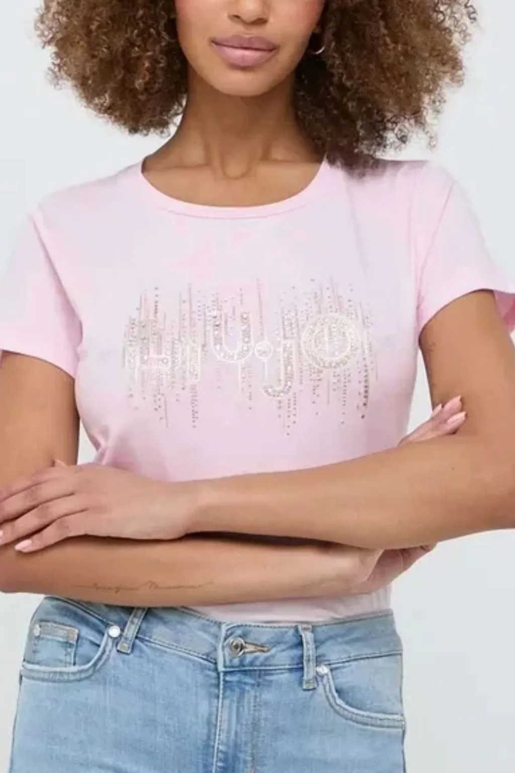 LIU JO T-SHIRT ROSA CON LOGO STRASS A CONTRASTO 4246
