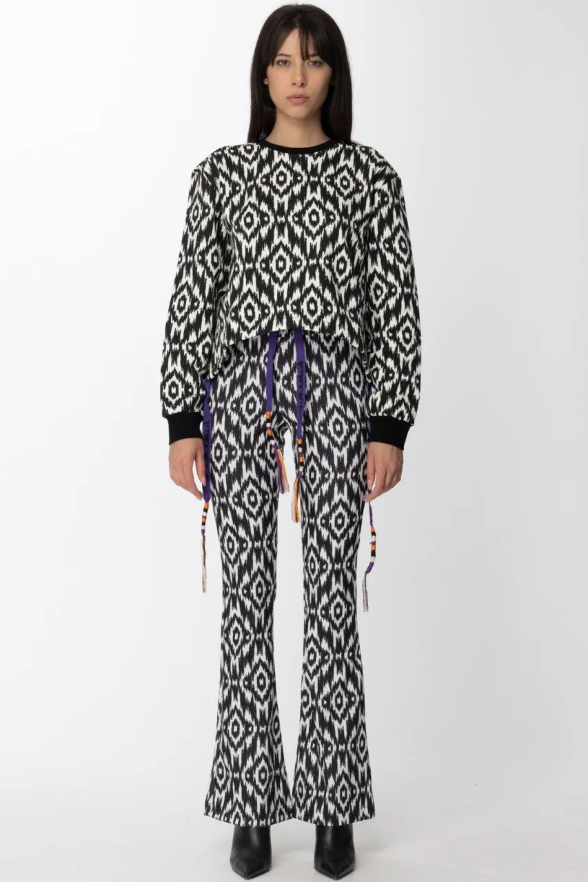 Pantaloni a zampa con stampa bicolor OFFWHITE NERO