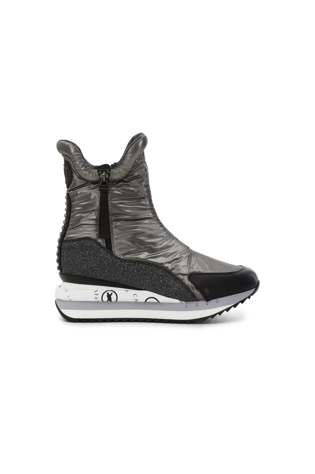 tronchetti in nylon con inserti in glitter e pelle scamosciata