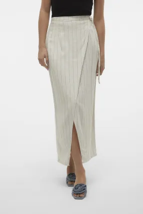 VERO MODA - Gonna lunga a portafoglio in lino a righe